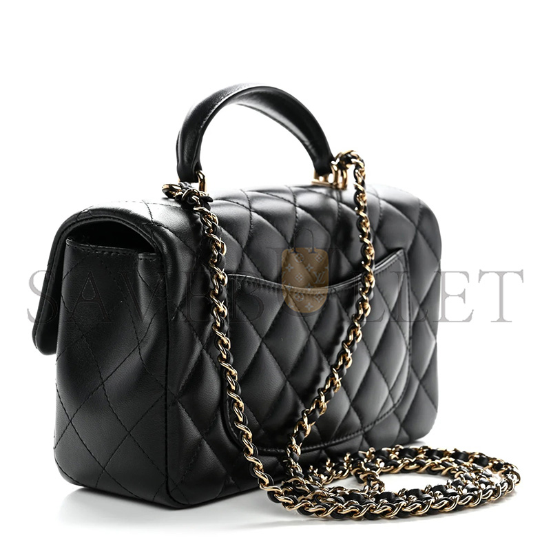 CHANEL LAMBSKIN QUILTED MINI TOP HANDLE RECTANGULAR FLAP BLACK (20*11*6cm)